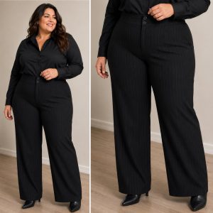 Pantalón Strech Rectos BW Negro Con Rayas