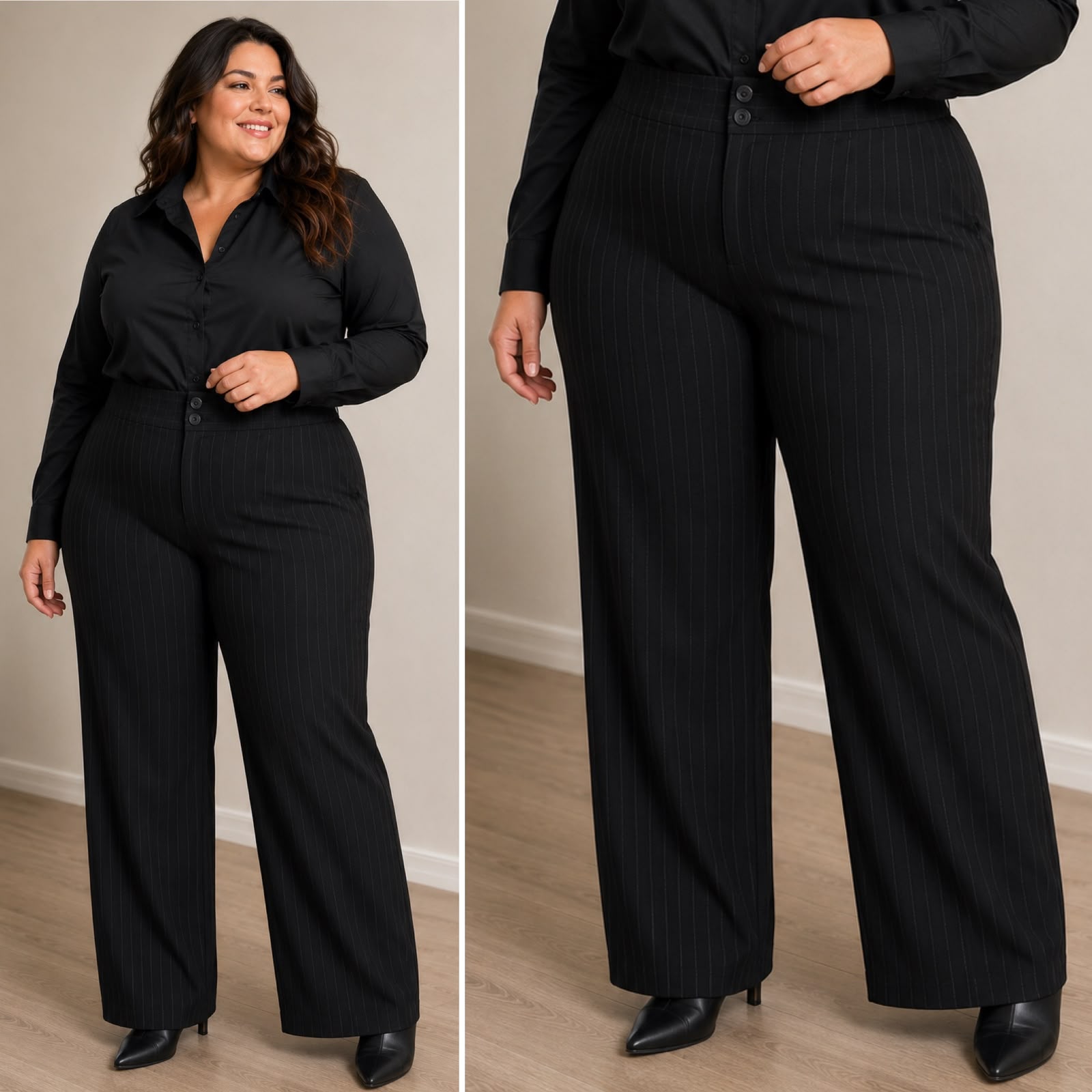 Pantalón strech Rectos BW negro con rayas