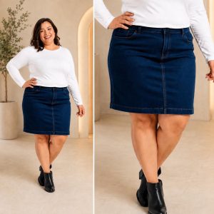 Polleras Jeans Elastizada A La Rodilla