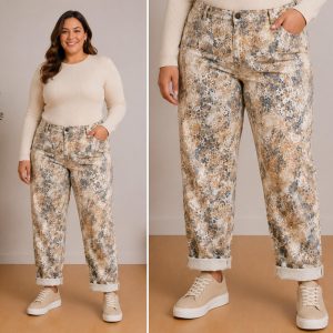 Pantalón Estampado Con Pintas Naranjas