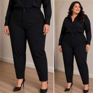 Pantalón Strech Achupinado BW Negro Con Rayas